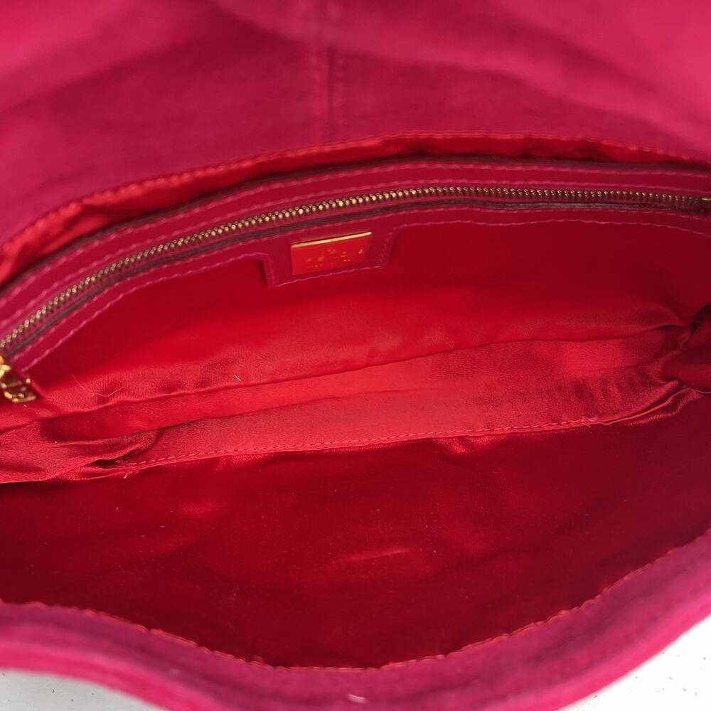 FENDI Mamma Baguette Pink Suede Gold Glitter Flap Shoulder Bag Purse - Picture 11 of 16